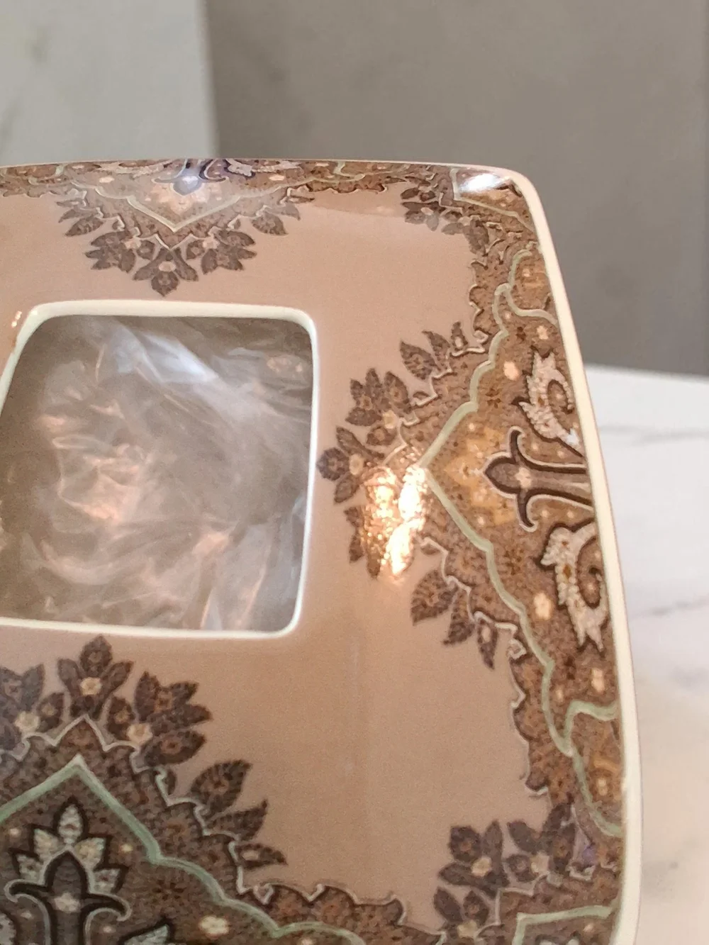 Croscill ceramic tissue box coverand Toothbrush Tan, Brown, and Gold Paisley.